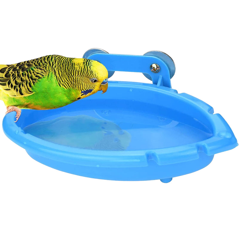 Mangeoire Oiseaux Pour Cage en forme de baignoire remplie d'eau avec oiseau jaune dessus