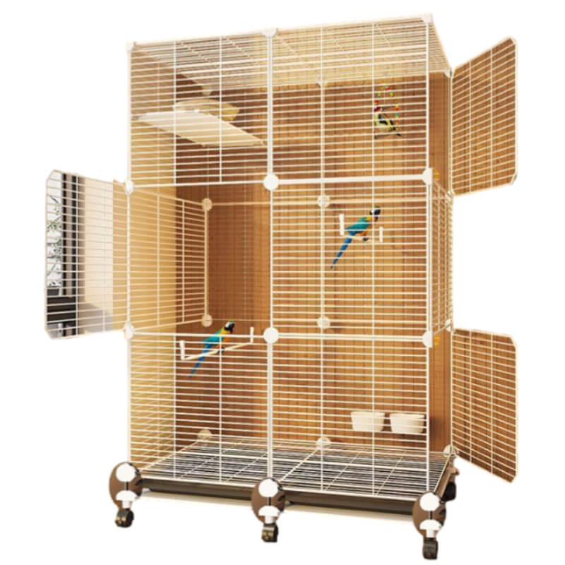 Cage Double Pour Oiseaux blanche mobile