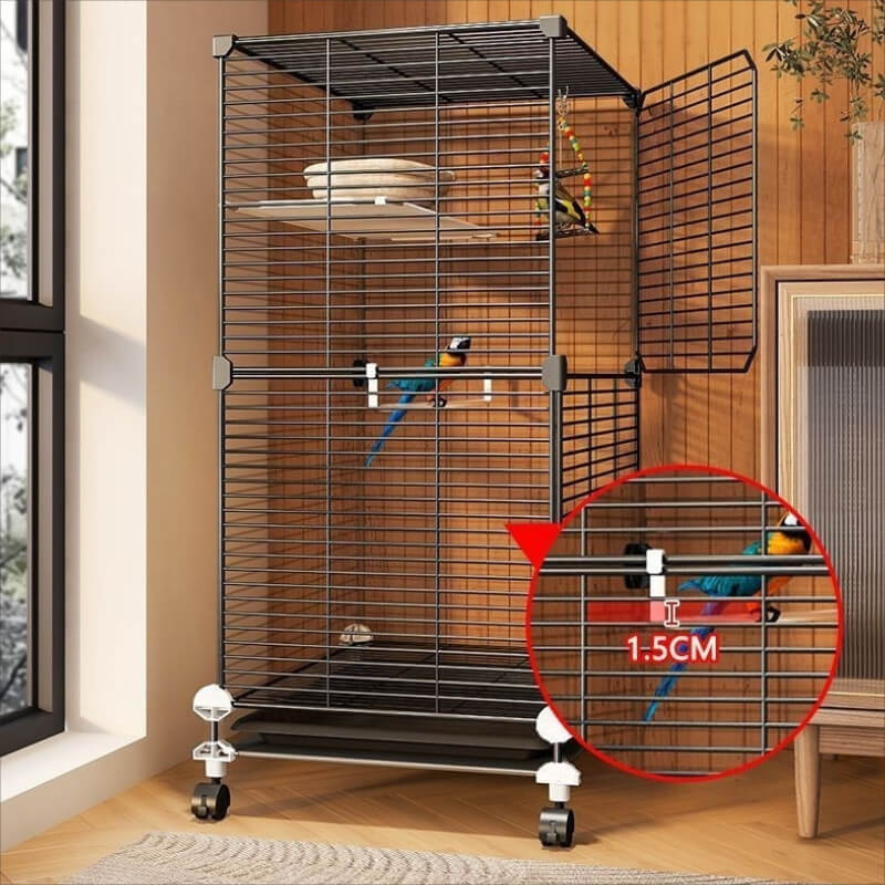 Cage Double Pour Oiseaux noire mobile à 2 étages