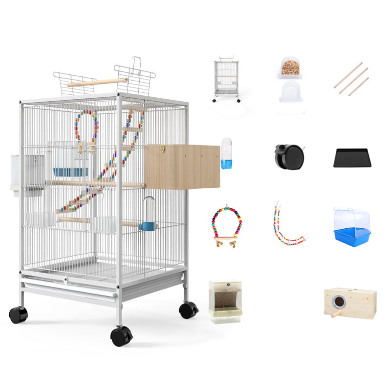 Cage sur pied pour oiseaux blanche avec 10 accessoires