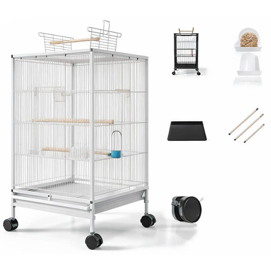 Cage sur pied pour oiseaux blanche avec 4 accessoires