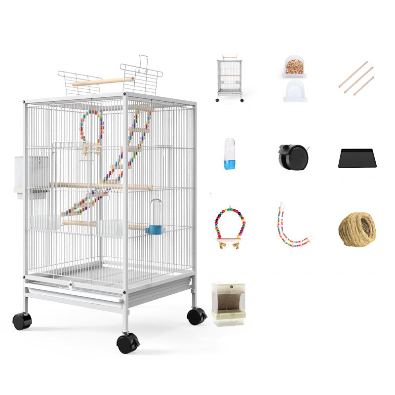 Cage sur pied pour oiseaux blanche avec 9 accessoires