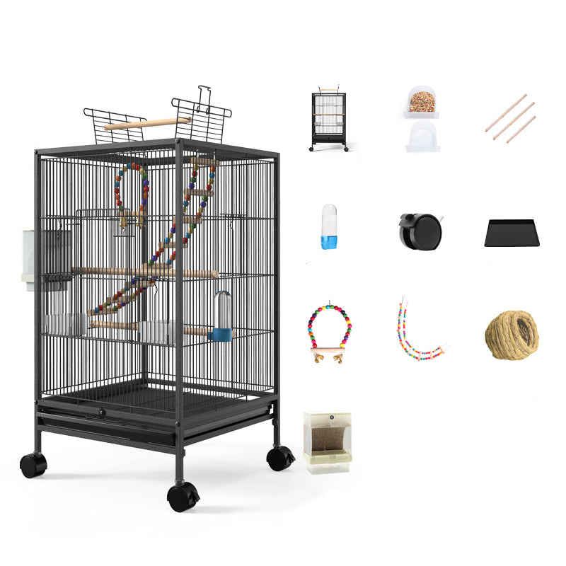 Cage sur pied pour oiseaux noire avec 9 accessoires