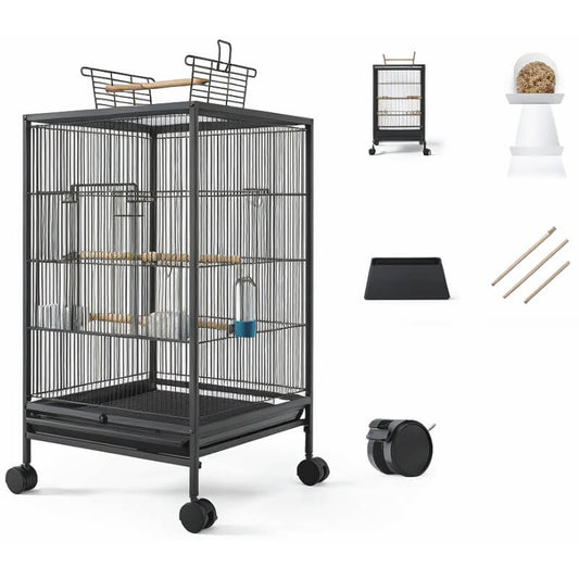 Cage sur pied pour oiseaux noire avec 4 accessoires