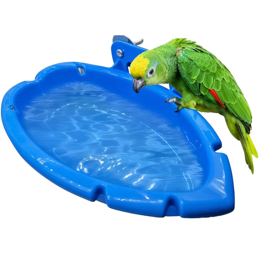 Mangeoire Oiseaux Pour Cage en forme de baignoire remplie d'eau avec oiseau dessus