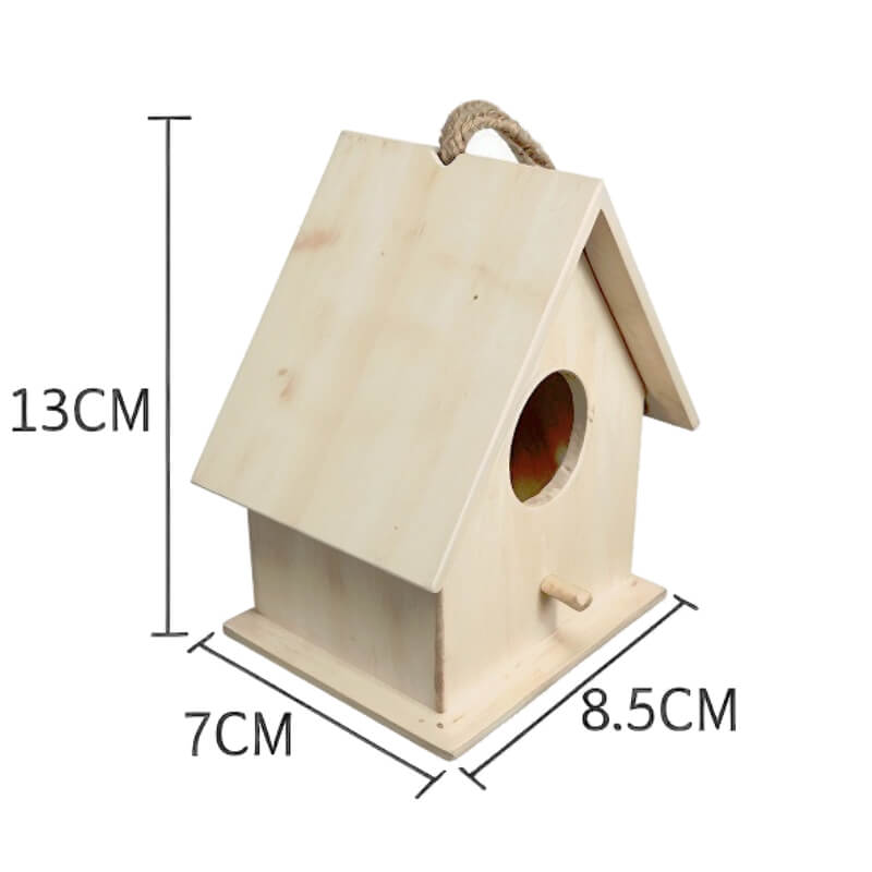Nichoir En Bois Pour Oiseaux en forme de maison avec dimensions 8,5 x 7 x 13 cm
