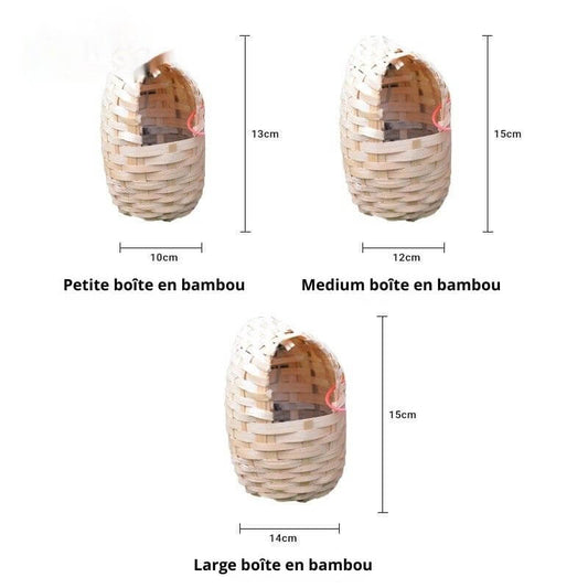Nichoir Pour Oiseaux En Bois de bambou avec taille et dimension